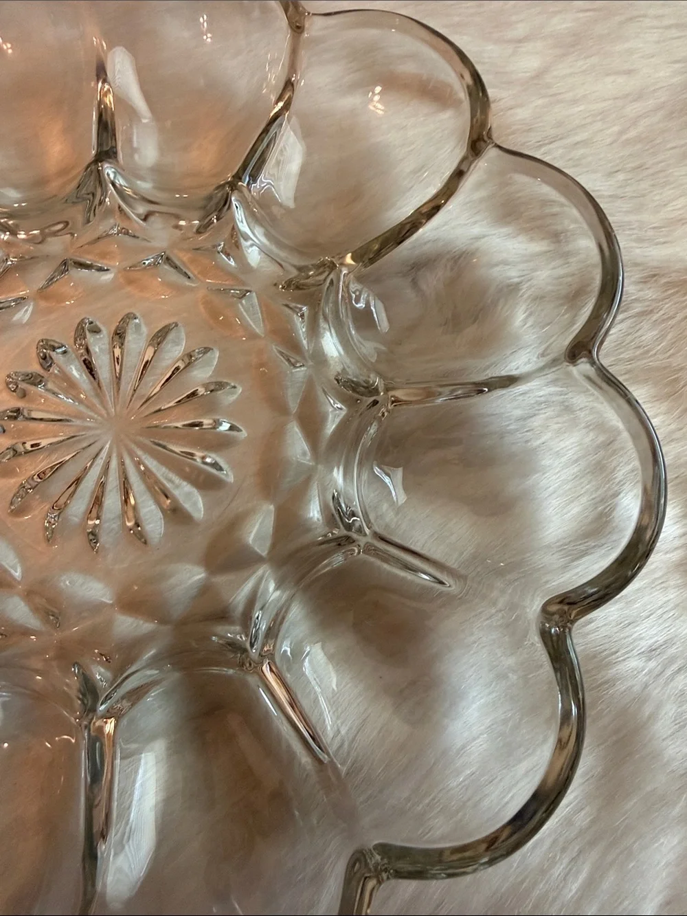 Vintage Anchor Hocking Clear Glass Scalloped Egg Plate / Serving Dish